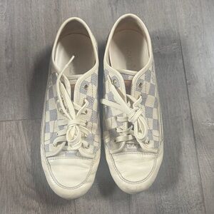 Louis Vuitton Cream and Gray Checkered Sneakers